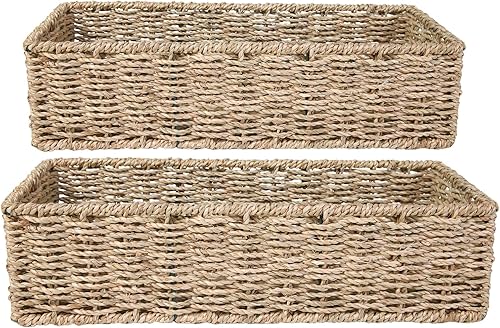 Cestas de almacenamiento de mimbre, cesta de almacenamiento de jacinto, cestas de almacenamiento tejidas para estantes, organización de baño y