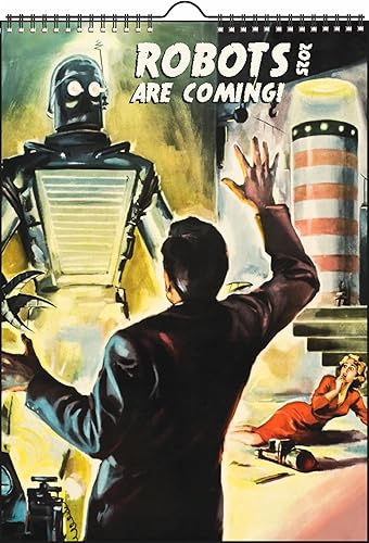 Calendario de pared 2024 12 páginas de 8 x 12 pulgadas Robots de ciencia ficción, pósteres de películas de basura vintage