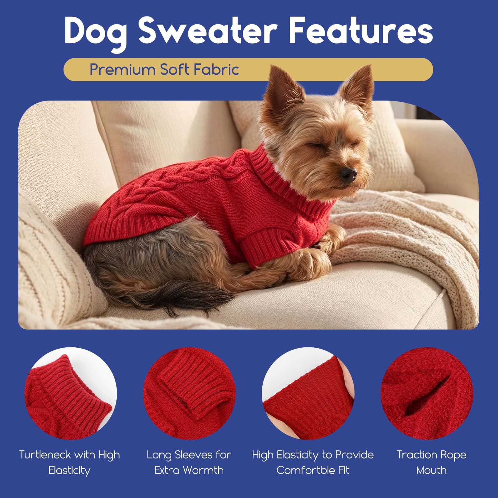 ASENKU Pull Chien Hiver Grand Chien, Pull Col Roulé Torsadé avec Trou Harnais pour Grand Berger, Vêtement Confortable pour Promenade hivernale