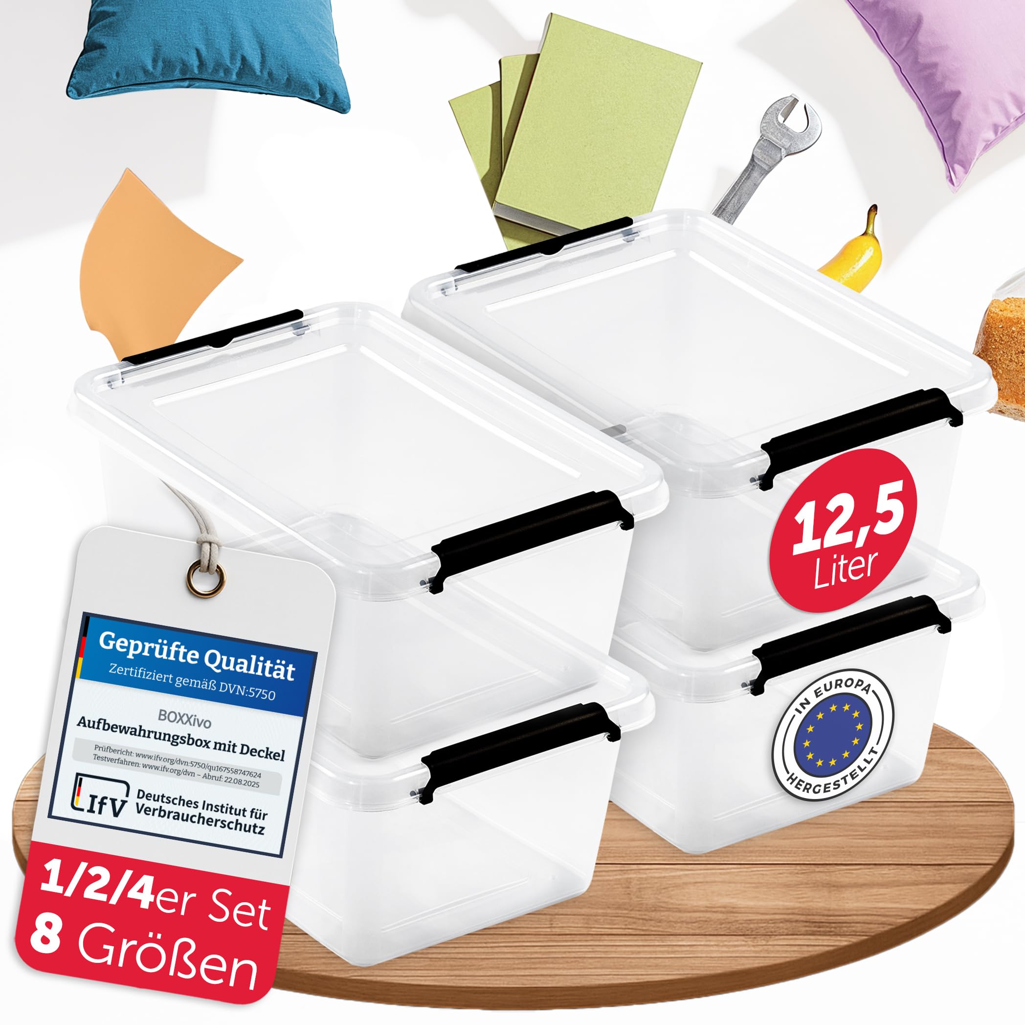 BOXXivo Aufbewahrungsbox mit Deckel 8,5L, 5L, 19L, 32L, 40L, 60L_ 80L - Plastikbox mit Deckel - robuste & stapelbare Aufbewahrungsboxen - P3