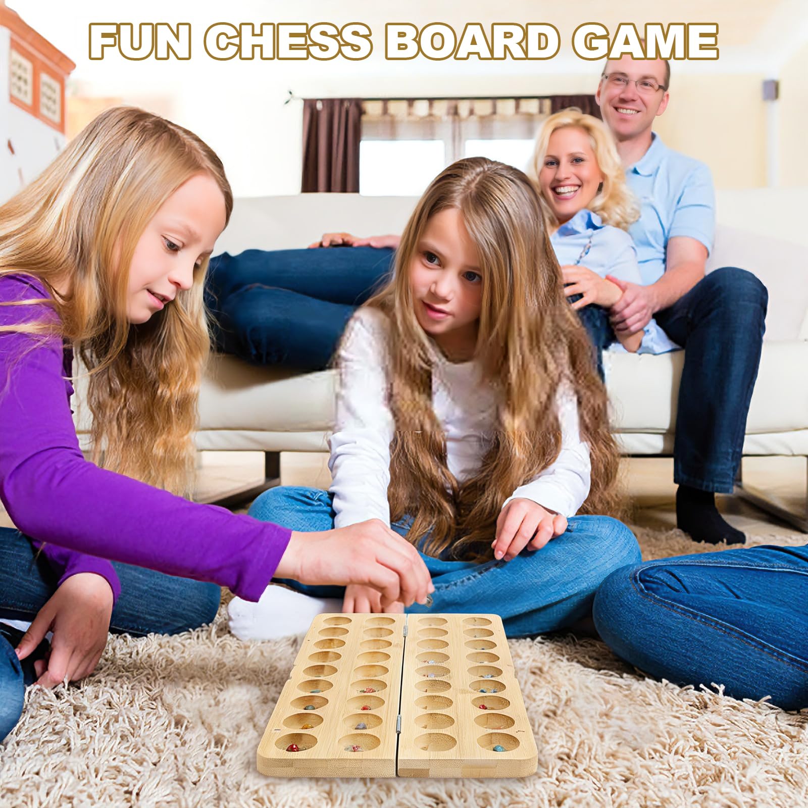 Faltbare Kalaha Spiel mit 65 Steine, Steinchenspiel Mancala Brettspiel Steinchenspiel Holz mit Steinen Hus Bao Rätselspiele, für Reisen Partys Schulaktivitäten für Alle Altersgruppen Geeignet