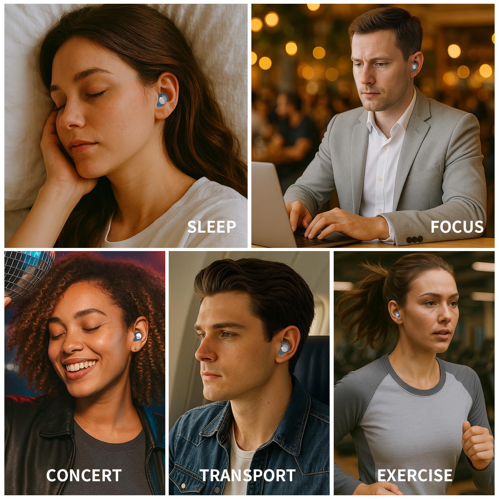 Tapones para los oídos para dormir con cancelación de ruido, tapones para los oídos de 30 dB para reducción de ruido con 8 orejas, tapones reutilizables con cancelación de ruido para conciertos