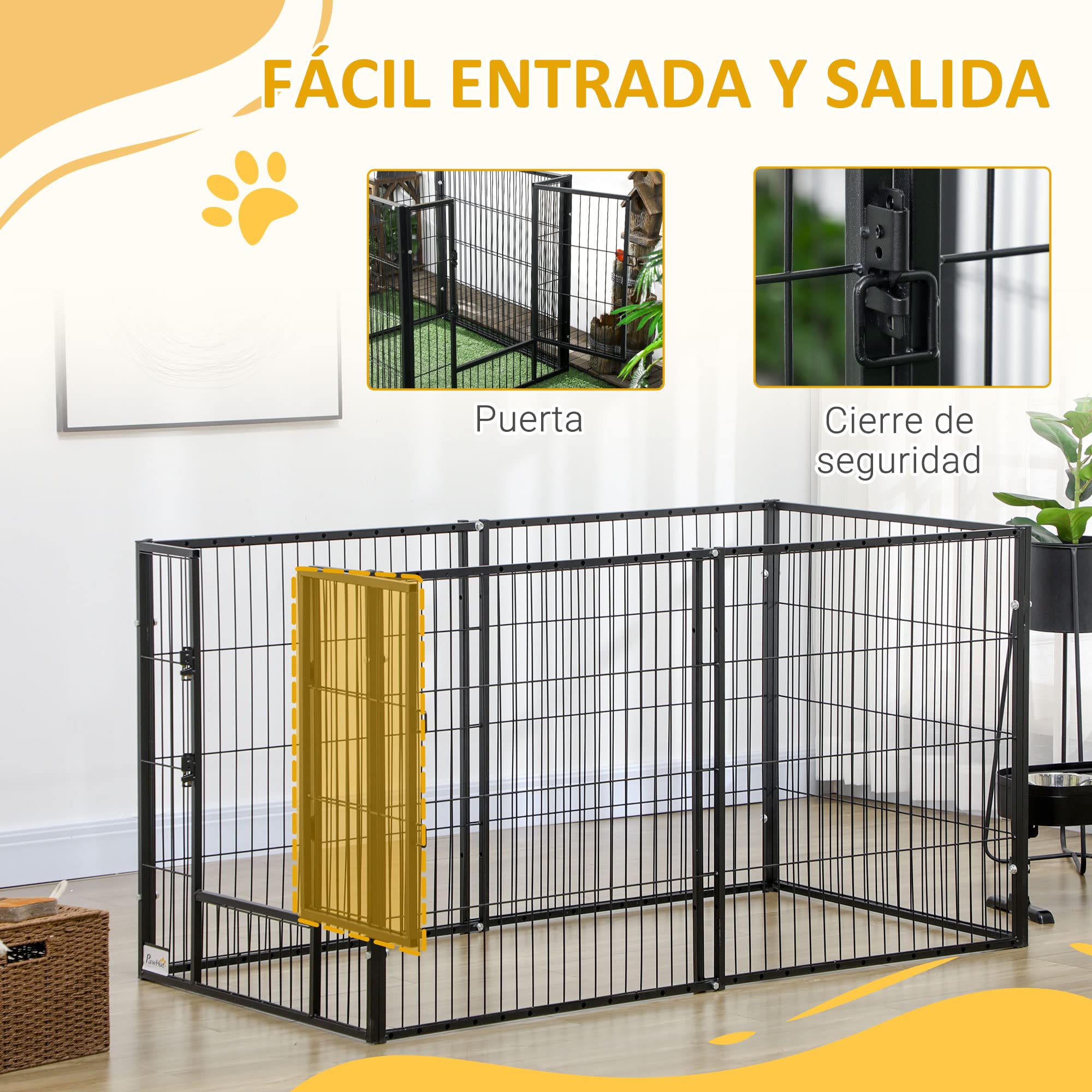 PawHut Parque para Perros de 6 Paneles Ajustable Corralito para Perros Cercado para Mascotas con Marco de Acero 82,5-150x79x81 cm Negro