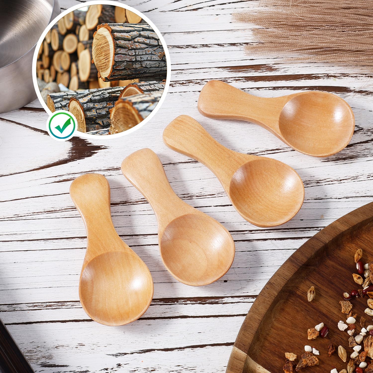 Set Di 6 Cucchiai In Legno Per Spezie E Condimenti - Lunghi 12,2 Cm, Ideali Per Miele, Caffè, Zucchero