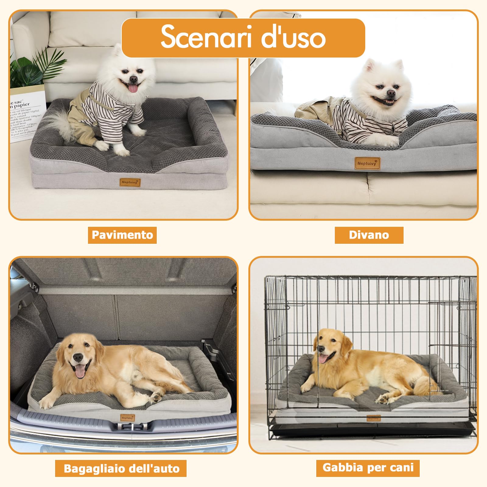 Nepfaivy Cuccia per Cani da Interno Grande - Cuccia Impermeabile per Cani di Taglia Grande con Rivestimento Rimovibile e Lavabile, Grigio Scuro, 91x68cm