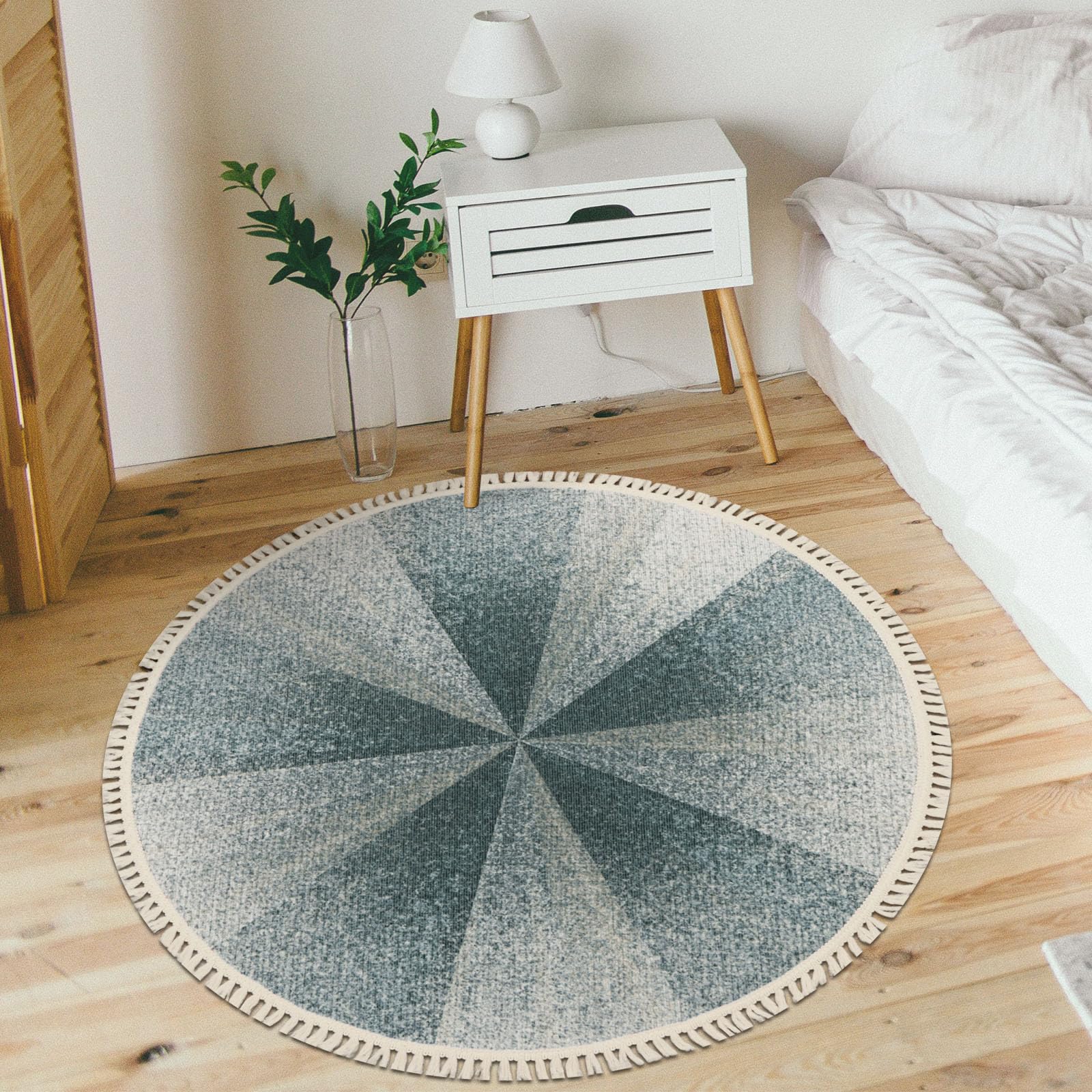 Terafeels Alfombra redonda de 60 cm, lavable a máquina, de pelo corto, con borla, antideslizante, para sala de estar, dormitorio, pasillo, entrada, lavandería, decoración interior del hogar 293060