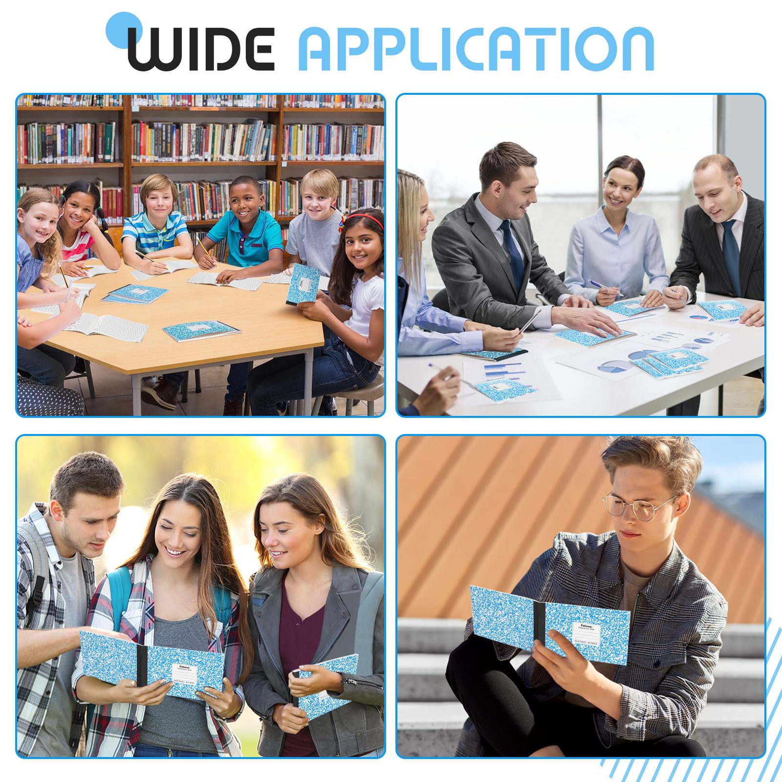 Fainne 20 quaderni per composizione universitaria a righe, 80 pagine, mezza misura, a righe larghe, 11-7/8 x 7-1/2 pollici, spaziatura assortita copertine primarie sfuse (azzurro)
