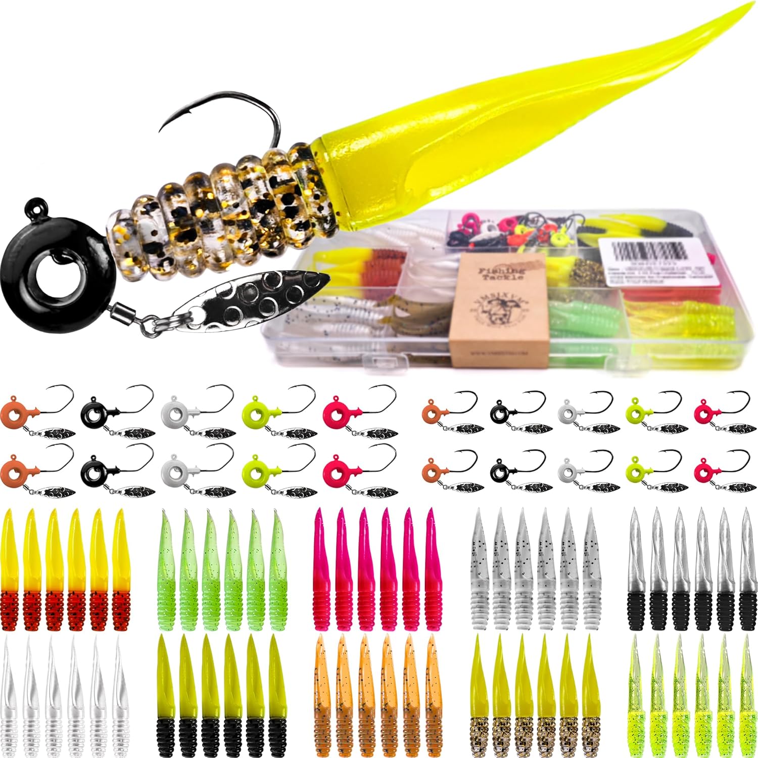 クラッピールアー アンダースピン ジグヘッド ワームベイトキット 110 80個 クラッピーフィッシングジグヘッド ソフトプラスチッ