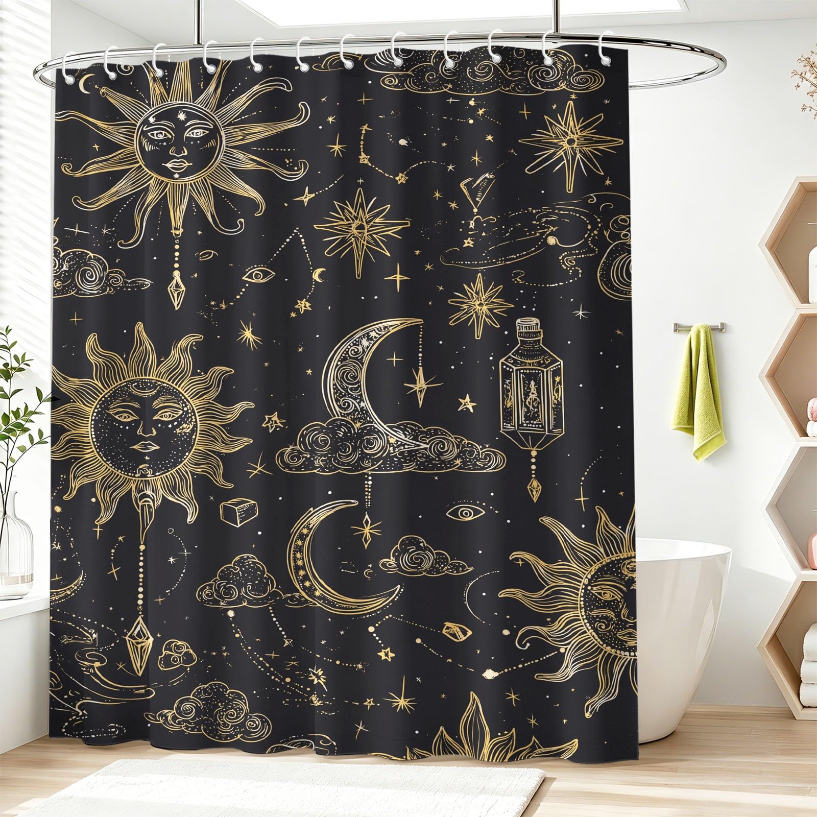 Generisch Tenda da doccia con fantasia con cielo stellato, 180 x 200 cm, antimuffa, impermeabile, in microfibra, con occhielli e ganci, colore nero