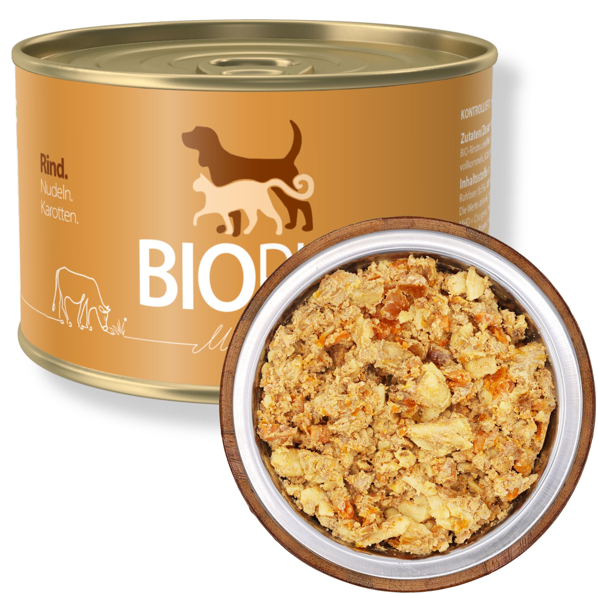 BIOPUR Premium Bio Hundefutter Rind, Nudeln & Karotten 12x400 g – Nassfutter in 100% Bio-Lebensmittelqualität für Hunde