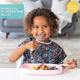 Bumkins - Junior Bib - For Boys & Girls, Toddlers & Kids 1-3 Years - Lightweight, Durable, Waterproof - Short Sleeve Bib - Catch-All Pocket - Wipeable & Machine Washable - Kindness - 2 Pack