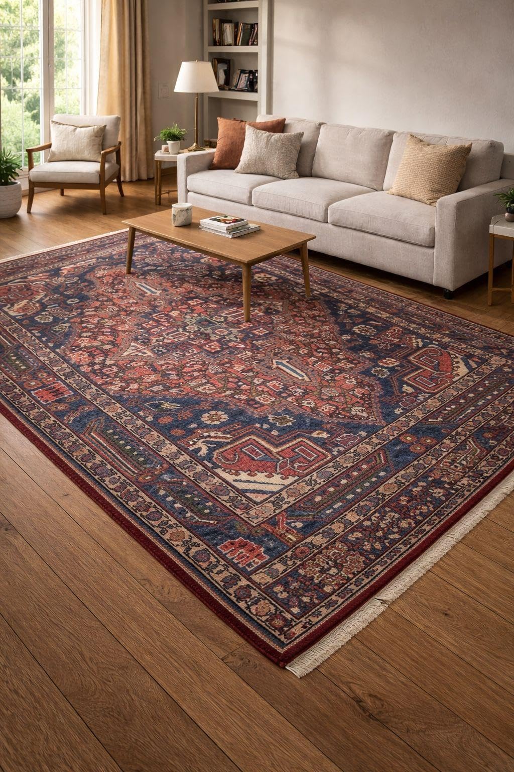 Alfombra de lana hecha a mano ideal para salones acogedores y rincones de lectura tradicionales