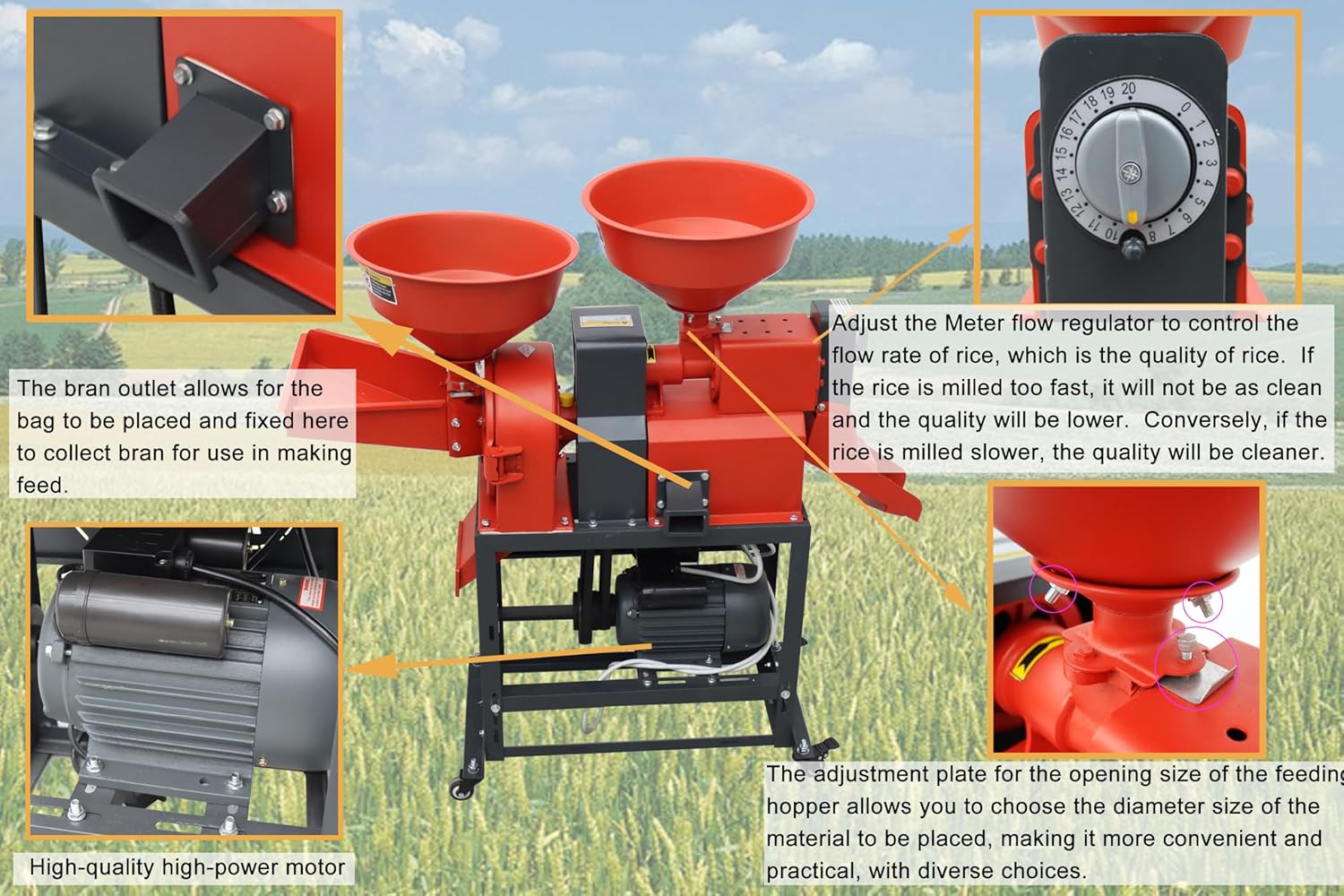 Rice Milling and Crushing Machine Electric Grain Mill Peeling Machine Millet Corn Husking Miller Machine Wheat Milling Sheller for Farm Mill 220V