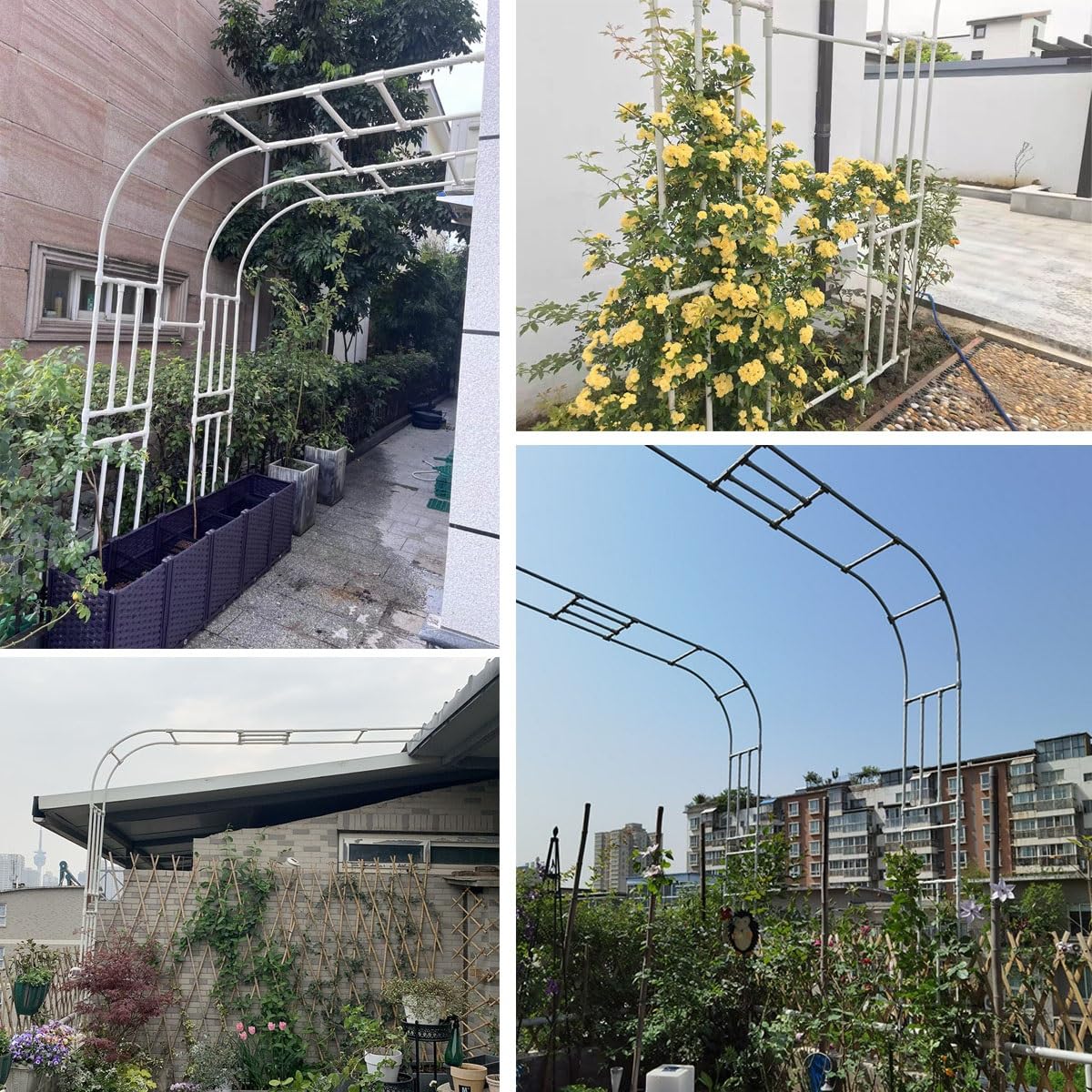 Verstellbarer Metall-Gartenbogen für Kletterpflanzen, 90-300 cm Rankhilfe für den Außenbereich, weißes Finish, ideal für Hochzeiten und Hinterhof-Dekor, elegante Rosenstütze