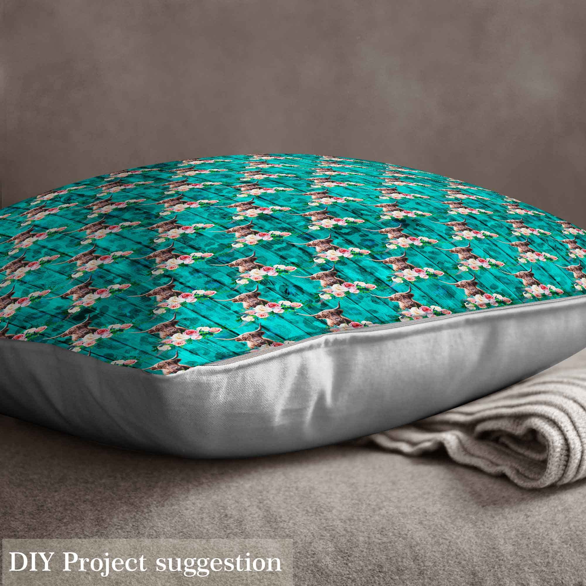 Highland Cow Fabric by The Yard,Rustic Floral Leopard Upholstery Fabric for Chairs,Farmhouse Highland Cattle Fabric for Upholstery and Home DIY Projects,2 Yards,(L184*W150cm) Teal Brown - Image 3