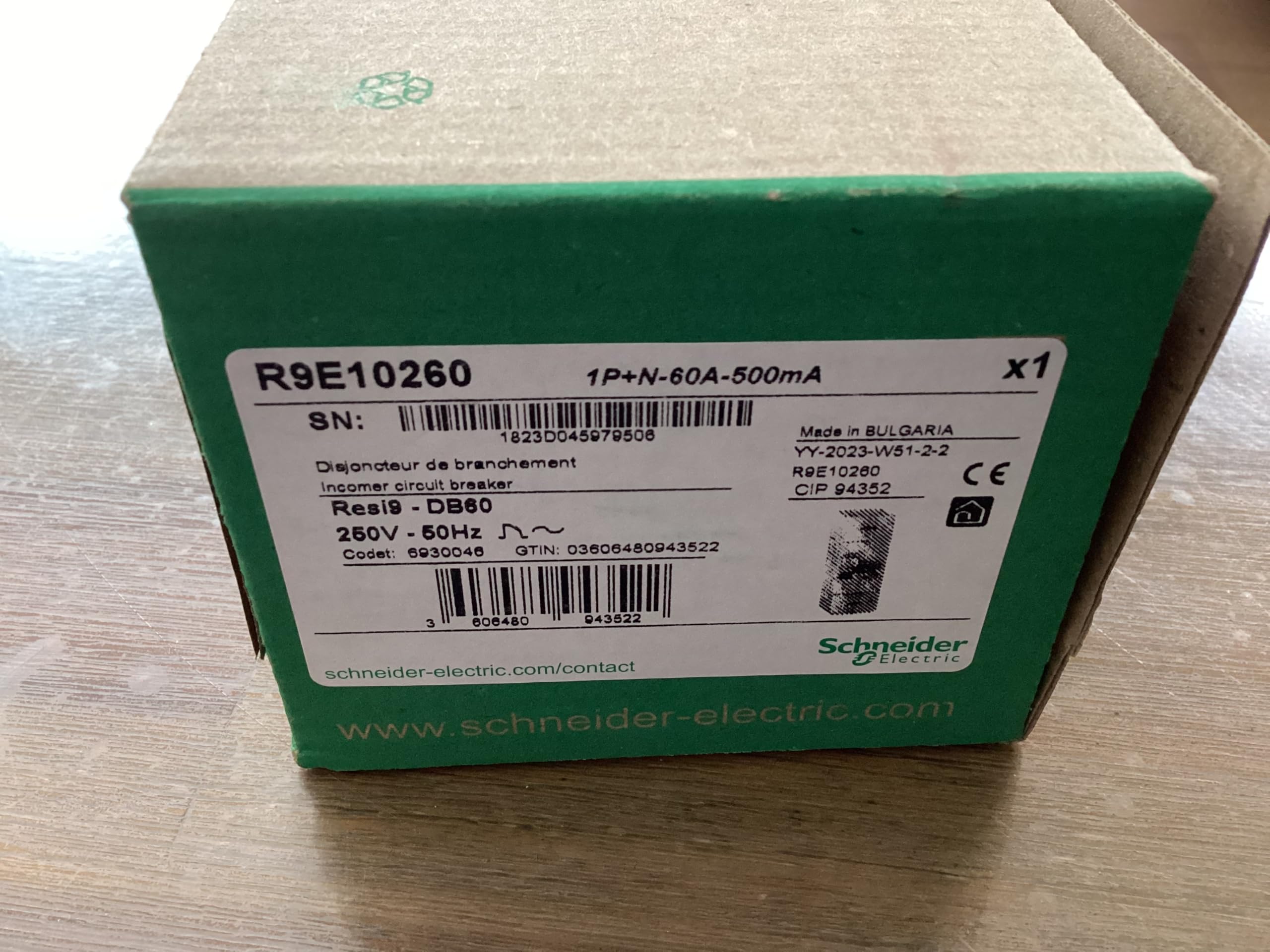 Schneider Disjoncteur R9E10260 DB60 60A 500mA