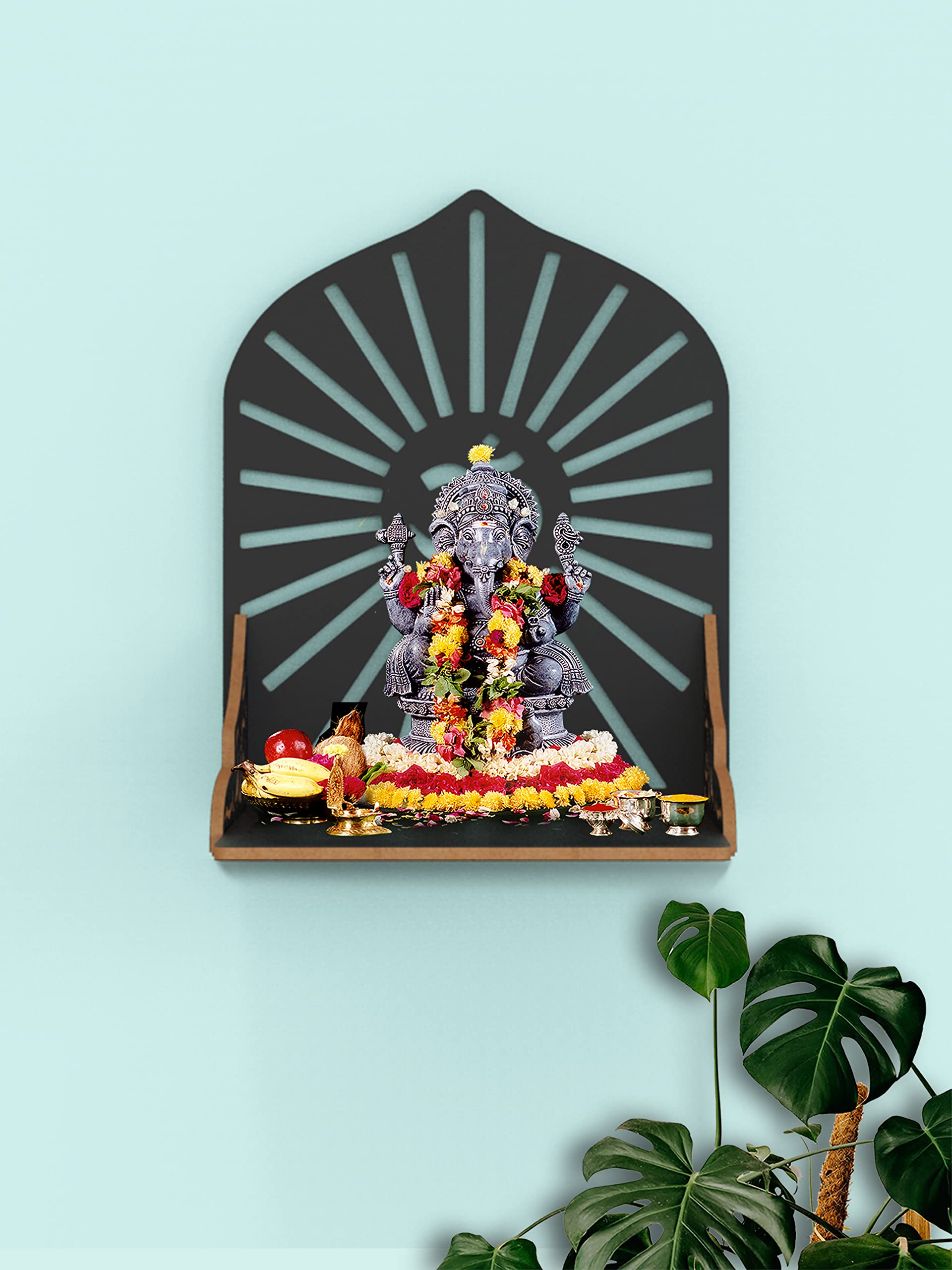 Home Sparkle Engineered Wood Mandir OM Wall Hanging | Wall Mounted Floating Shelf (Black)-image-46