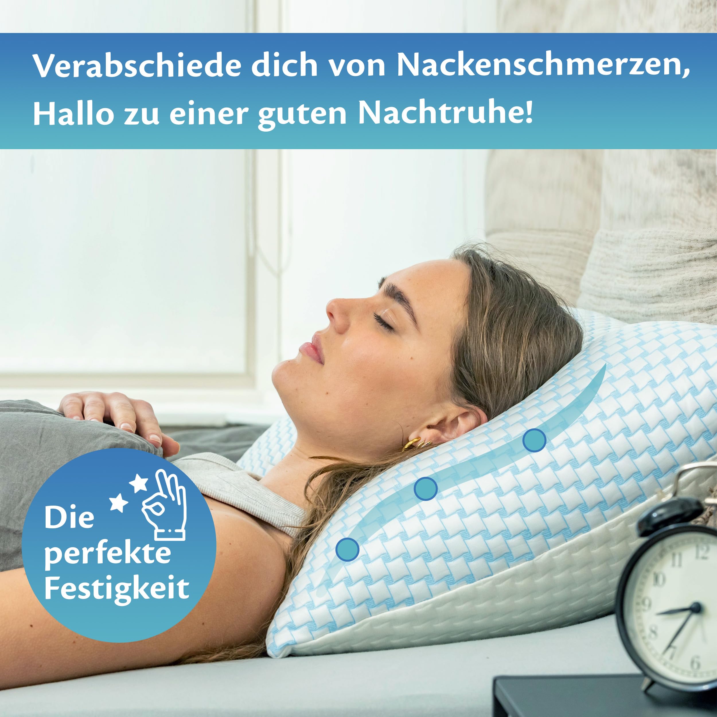 Ella Nackenstützkissen 40x80 – Ergonomisches Kopfkissen mit Verstellbarer Füllung – Orthopädisches Kissen für Nackenschmerzen - Seitenschläfer, Rückenschläfer, Bauchschläfer mit waschbarem Bezug