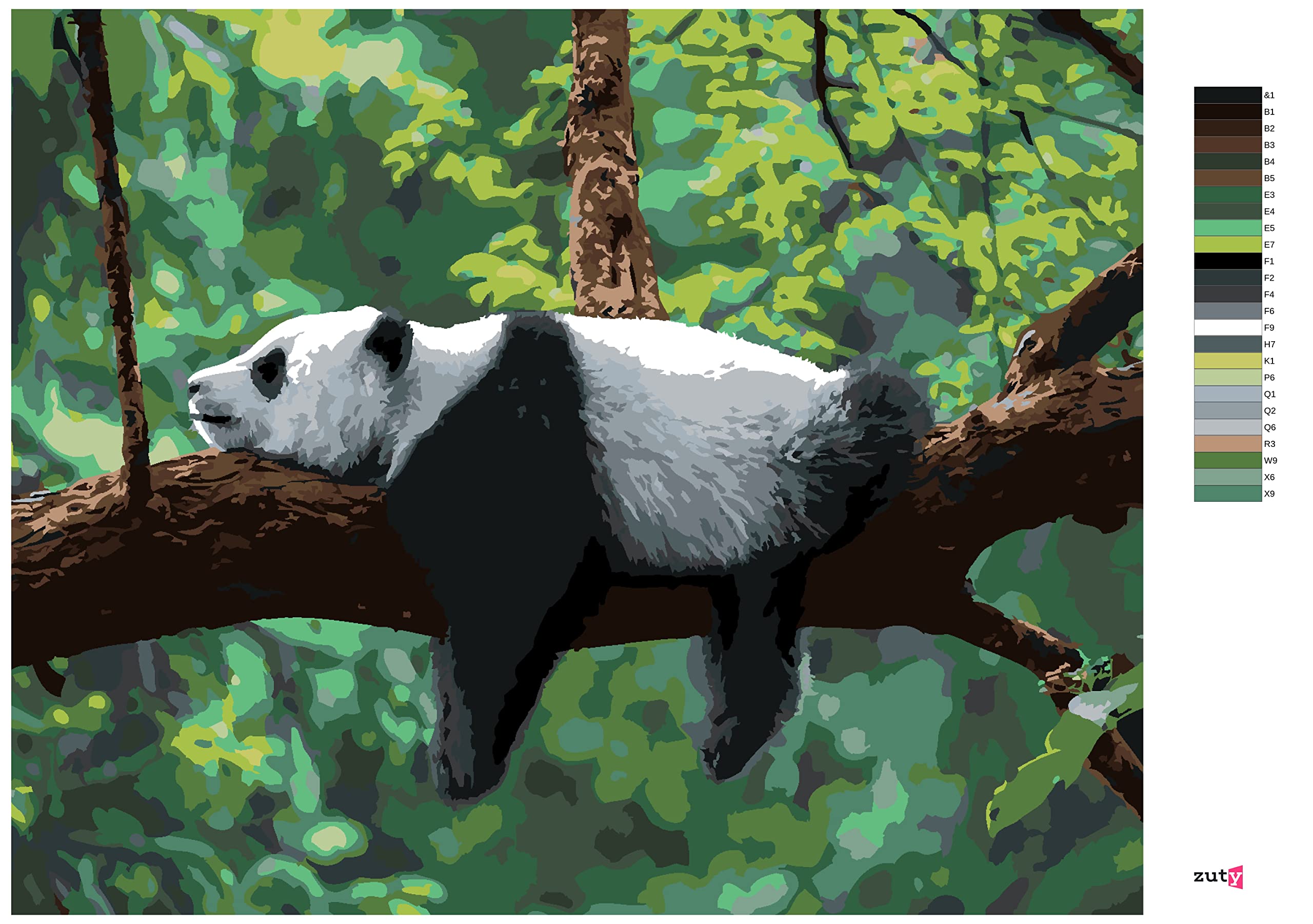 Malowanie według liczb - PANDA na drzewie leżącym 80x100 cm bez blejtramy