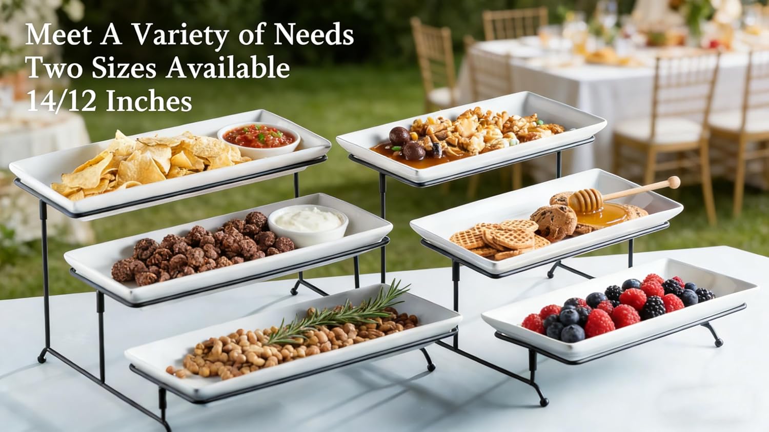 Gomakren 3 Tier Serving Trays Stand Porcelain Serving Platters 12 Inch White Serving Plates Dinner Platters for Appetizer Snack Fruit Cup Cake Tray Display Serving Dishes for Entertaining - Image 5