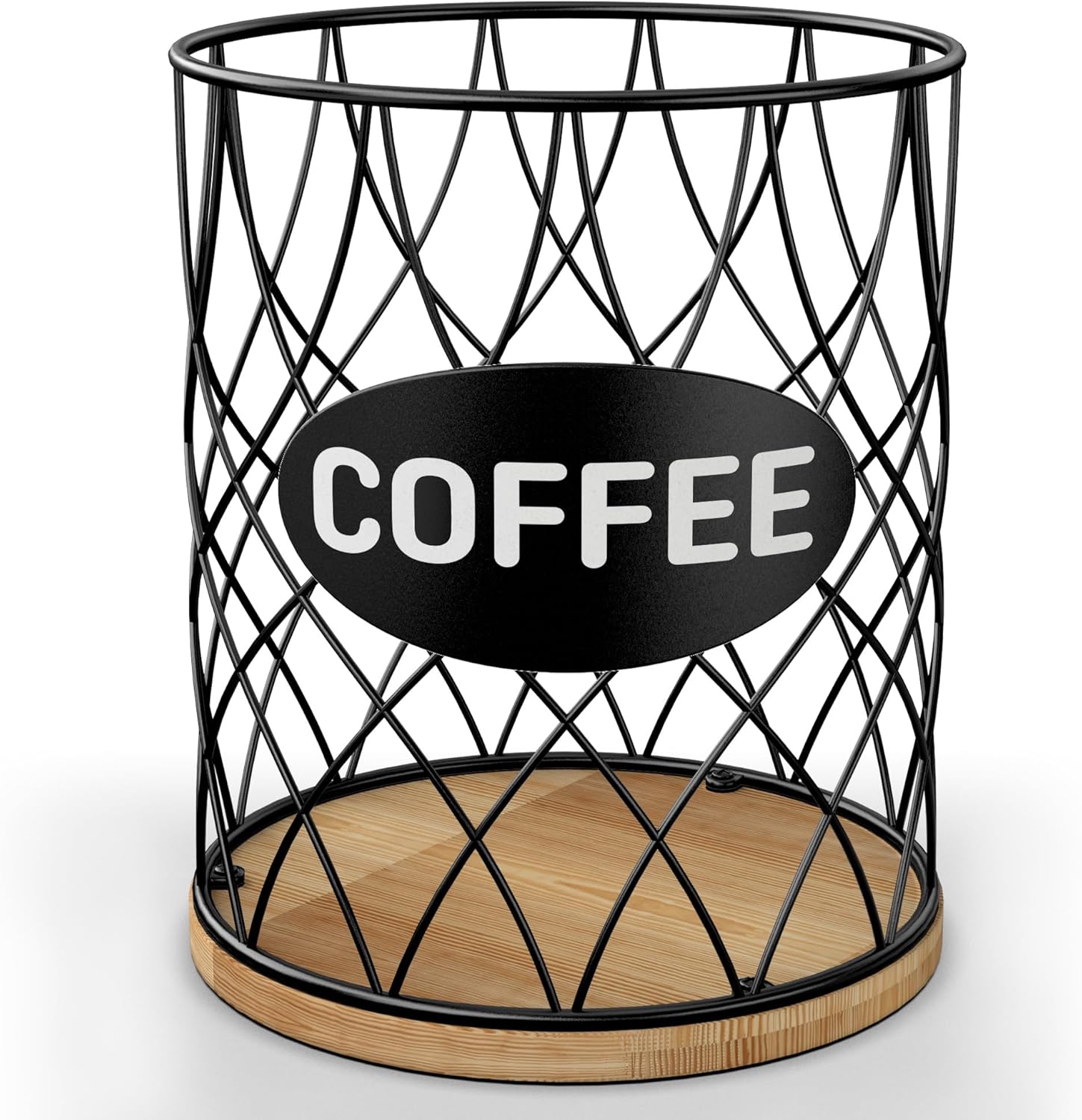 Coffee Pod Holder for K Cups – K Cup Organizer with Metal Wire and Bamboo Base, Large Capacity Coffee Pod Storage for Countertop, Coffee Bar or Kitchen, Pod Holder for K-Cup Style Capsule