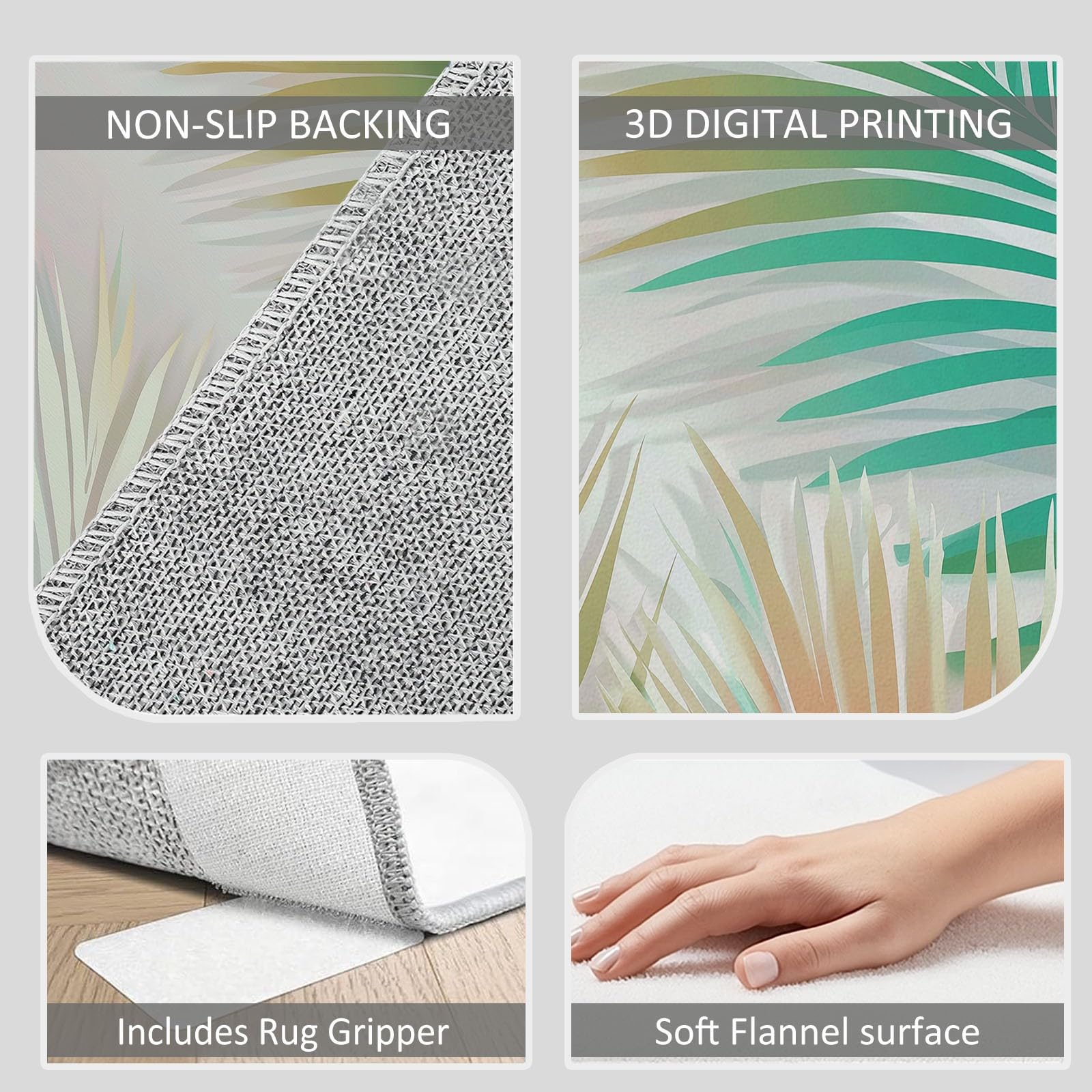 Tapis Salon Feuilles De Palmier Roses Et Vertes 160x230cm Tapis Poil Ras Moderne Doux et Antidérapant, pour Salon Chambre Bureau & Durable & Lavable en Machine