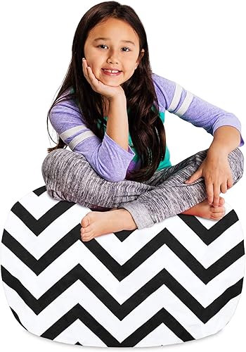 Posh Creations Funda para puf de almacenamiento de animales de peluche para niños, organizador de juguetes para niños, mediano-27 pulgadas, lona