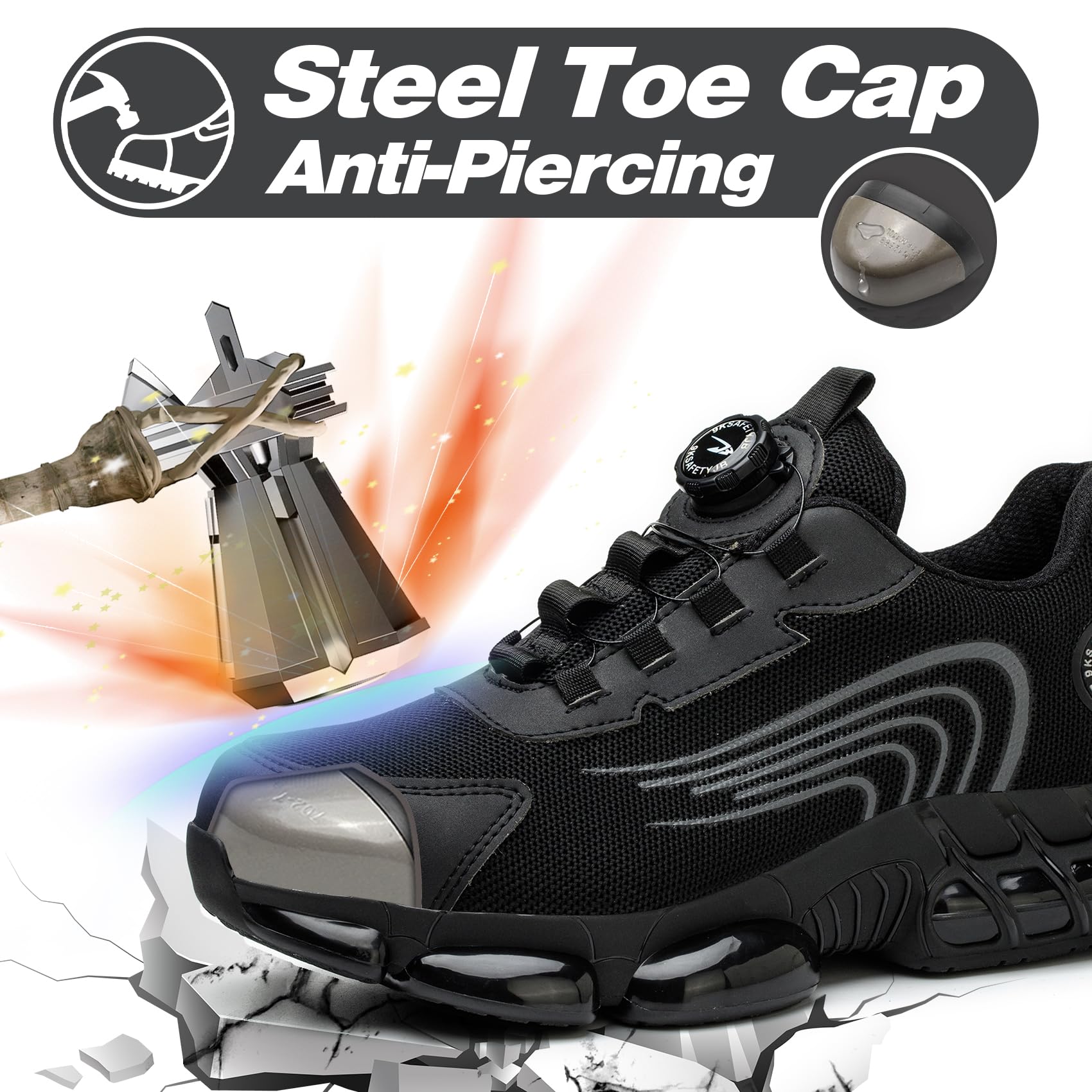 Zapatos de Seguridad para Hombre Mujer Zapatillas Ligeros Calzado Trabajo Comodo Antideslizante con Puntera de Acero 36-46 EU - 4