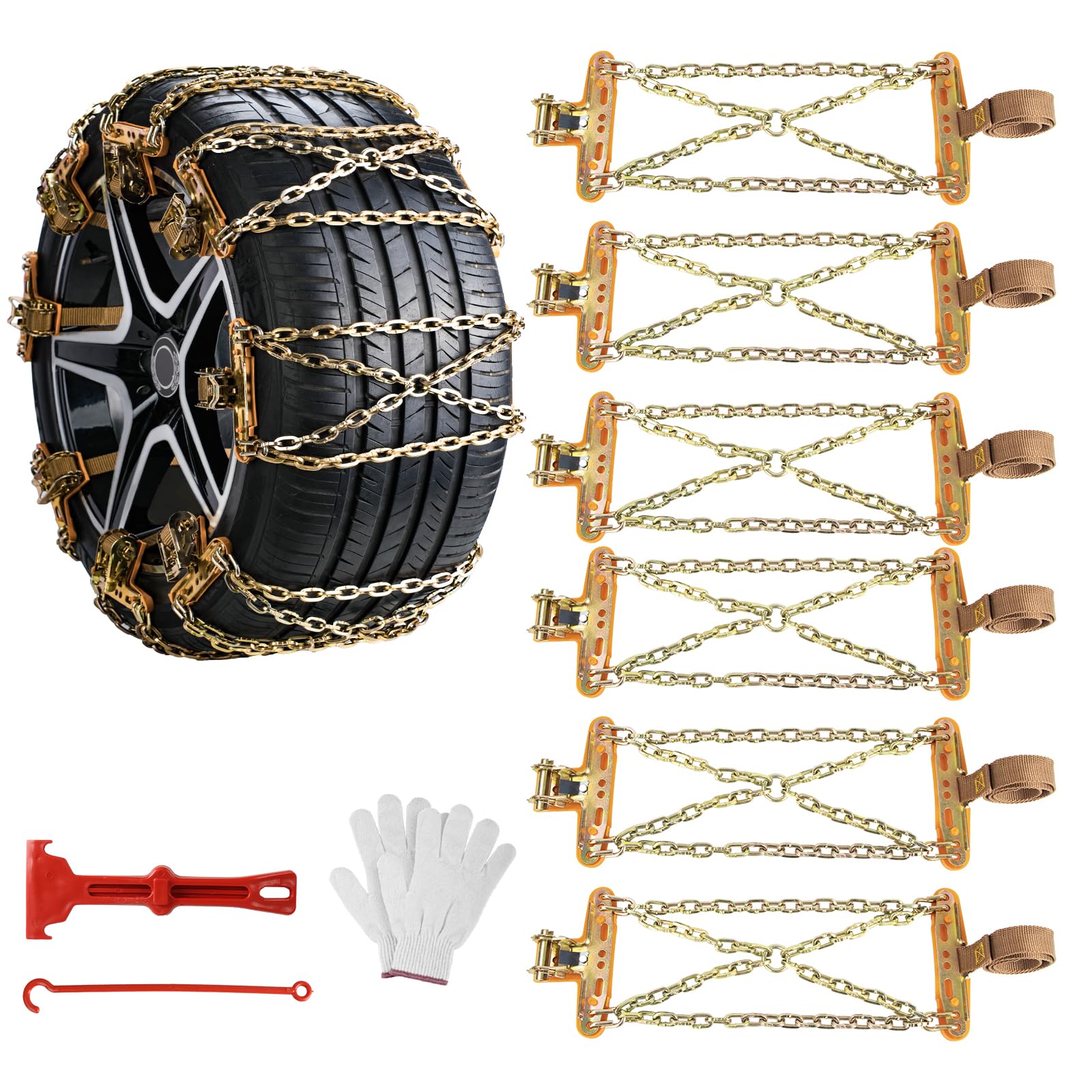 Ninonly Cadenas Coche 6Piezas Cadenas Nieve Universales Emergencia Antideslizantes para Vehículos Coches Furgonetas SUV Ancho 195-265 mm Para Barro, Arena, Nieve, Hielo