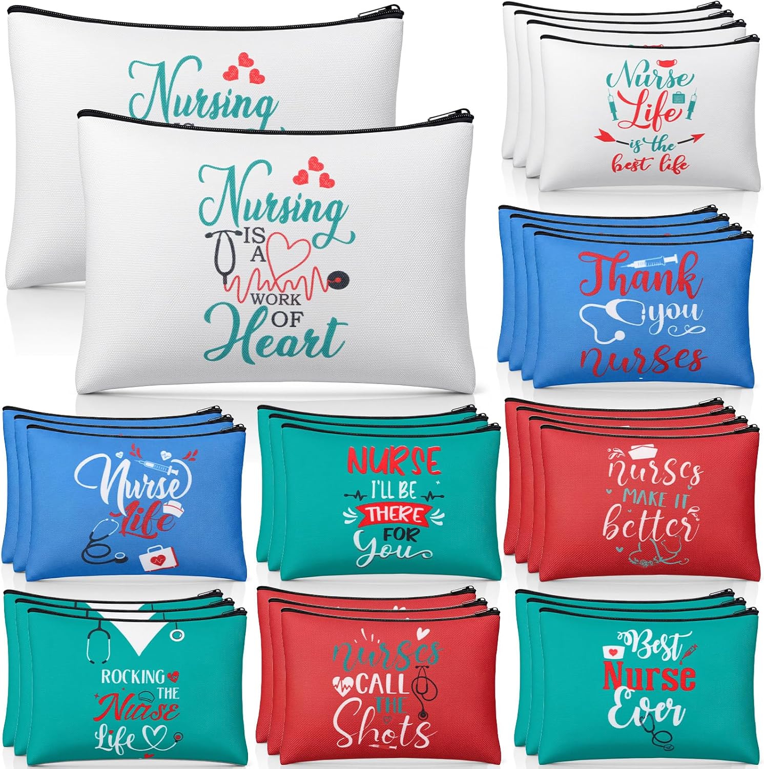 30 Pcs Nurse Makeup Bags with Zipper Nurse Appreciation Gifts Nursing Thank You Cosmetic Bag Travel Work Accessories Pouch Nurses Week Gifts for Tech Week Radiology Party Favors