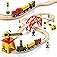 KipiPol Wooden Train Sets for Boys 3-4-7 – 38 Pcs Wood Train Set for Toddlers w/Crane, Bridge & Wooden Train Tracks – Train T