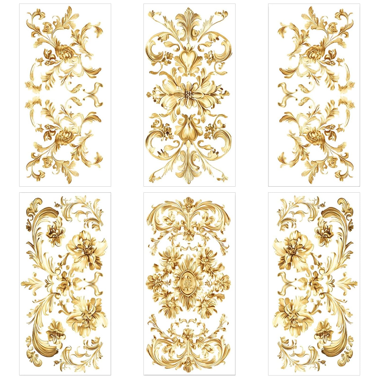 Autocollants à frotter motif floral doré PLIGREAT de 6 feuilles pour scrapbooking