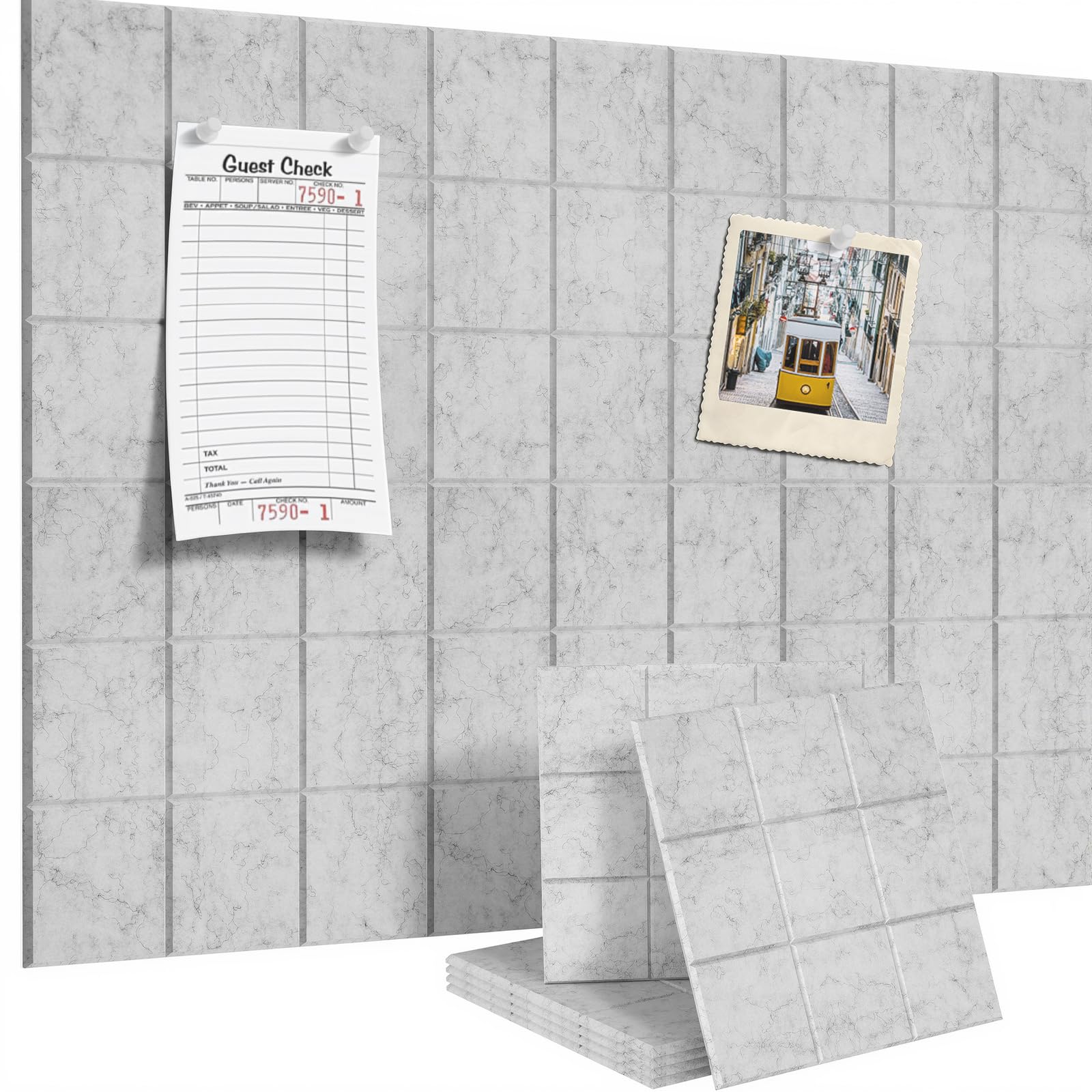 Toptople Large Cork Board for Walls 90x60 cm, 6 Pack Felt Pin Board with Push Pins for Office, Felt Wall Tiles Bulletin Board for Photos, Heather Grey