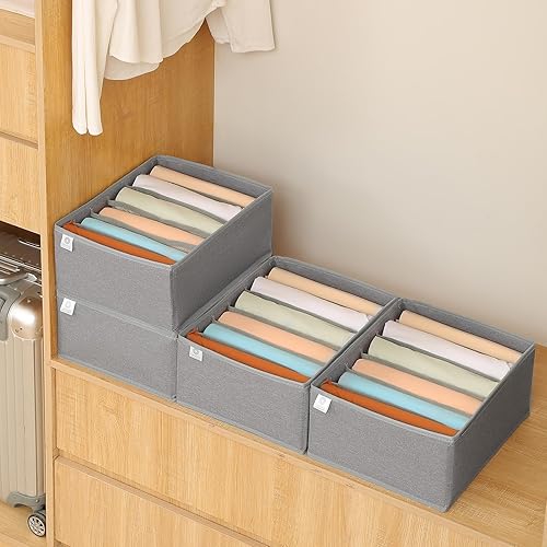 Miniatura 4 de Qozary Paquete de 4 organizadores de cajones para ropa, organizador de camisetas para armario, 6 rejillas, organizador de ropa de armario,
