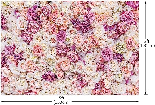 Miniatura 3 de Telón de fondo floral rosa de 5 x 3 pies, fondo de fotografía de flores rosas rosas para exteriores, telón de fondo para baby shower, boda, fiesta