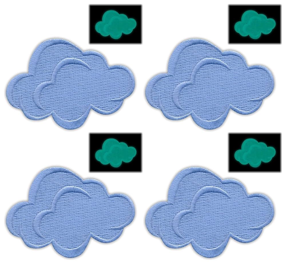 H⭐︎　　蓄光糸ワッペン Amazon.co.jp: 4個セット クラウド 蓄光糸 縫い付け 刺繍