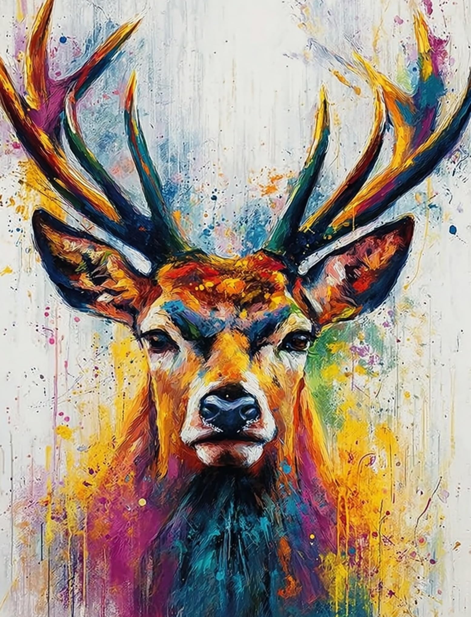 WANGWANGMIAO Paint by Numbers for Adult,Colorful Elk DIY Canvas Oil Painting Kit for with Paintbrushes Acrylic Pigment Drawing Paintwork 16x20inch，with Frame
