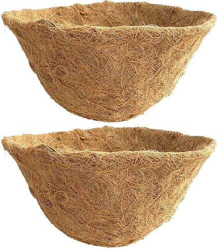 Cesta colgante de fibra de coco formada a mano de 12 pulgadas con retenedor de agua (C417L-2) - Paquete de 2 forros