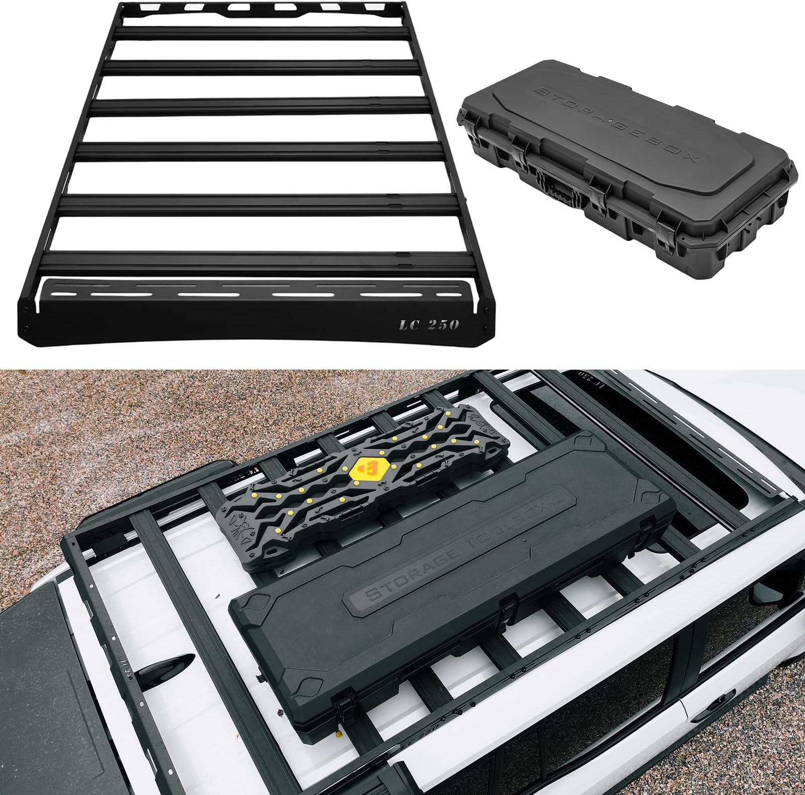 300lbs Load Capacity | Roof Multi-Functional Expansion Platform & Storage Box Compatible with Toyota Land Cruiser Prado J250 LC250 2024 2025 2026 | Aluminum Roof Rack Carrier Cargo Basket Toolbox