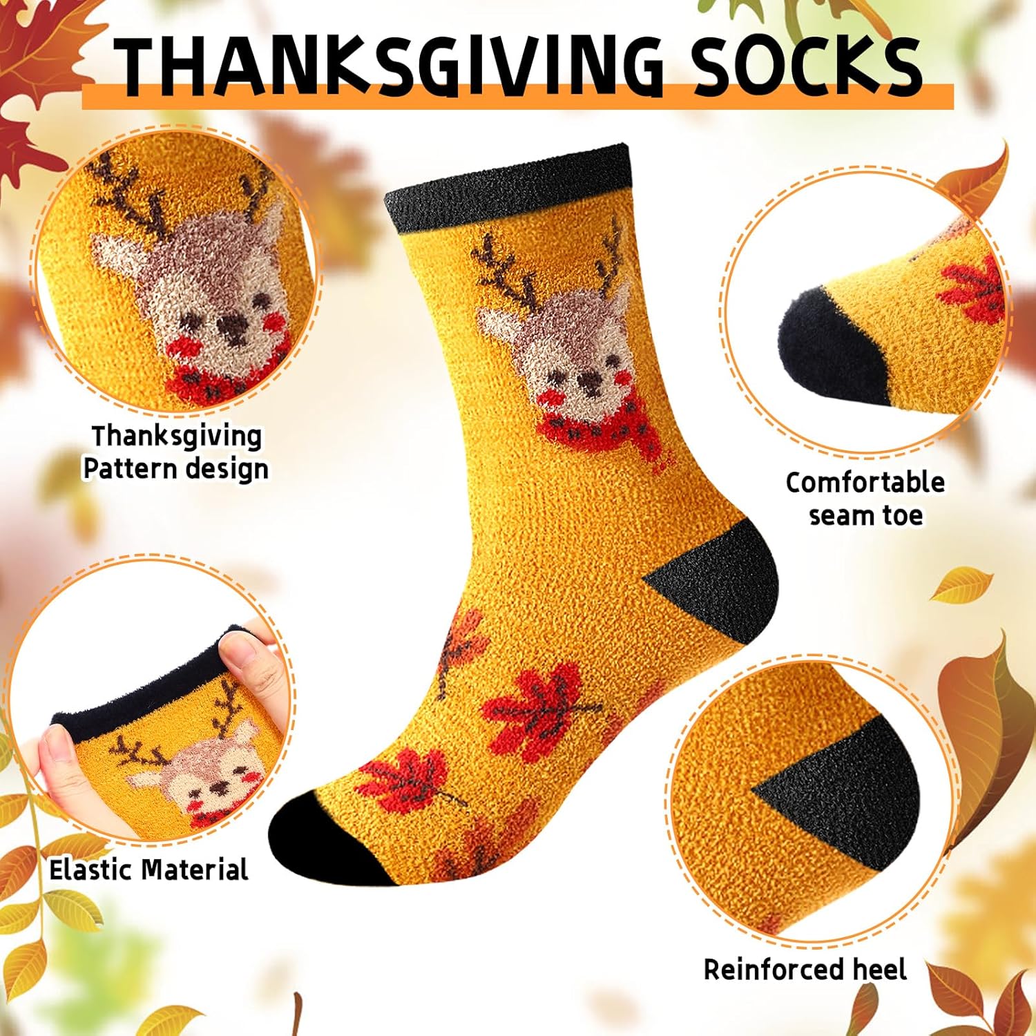 20 Pairs Thanksgiving Coral Fleece Socks Bulk Novelty Fuzzy Fall Maple Turkey Pumpkin Crew Socks for Women Men Autumn Gifts - Image 5