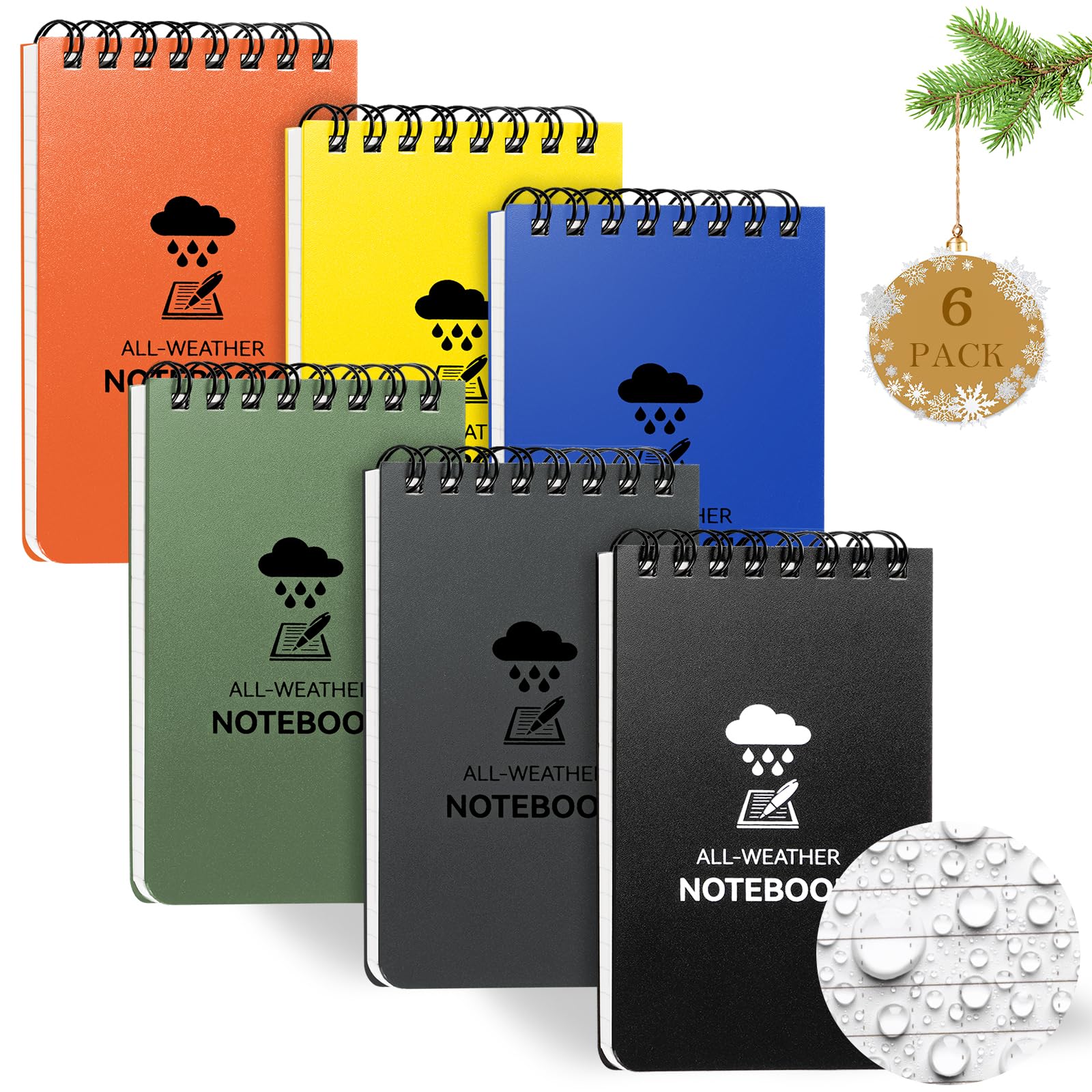 6 Pack Waterproof Notebook, 3 x 5 Pocket Notepad, Top-Spiral Weatherproof NotePad, All Weather Police Pocket Notebook Little Memo Steno Note Pads for Outdoor Office School Recording