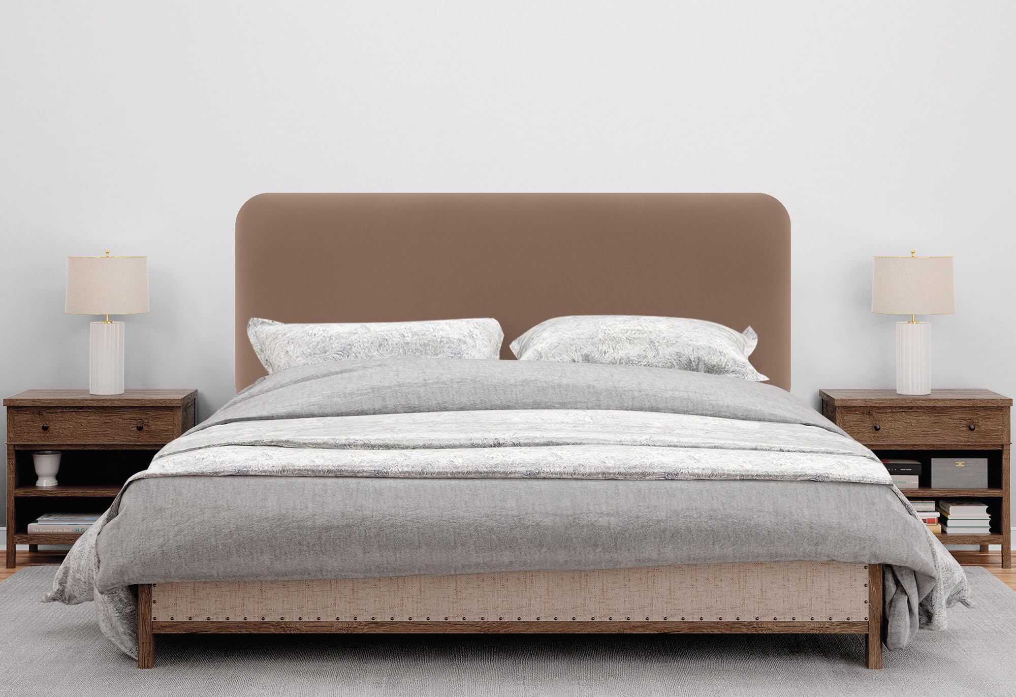 DHOME Tête de Lit Capitonnée Lisse Arrondie en Similicuir pour Mur Acoustique Absorbante Tête de Lit Chambre Lit Dormitorie (Argile, 90cm)