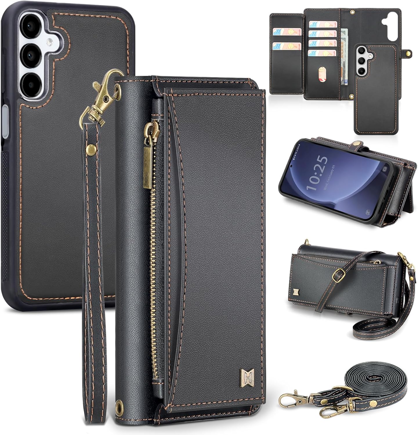 for Samsung Galaxy S25 Wallet Case with Card Holder/Crossbody Wallet/Strap,[RFID Blocking][Magnetic] PU Leather Shockproof Protective Cover Samsung Galaxy S25 Case 6.1”,Black