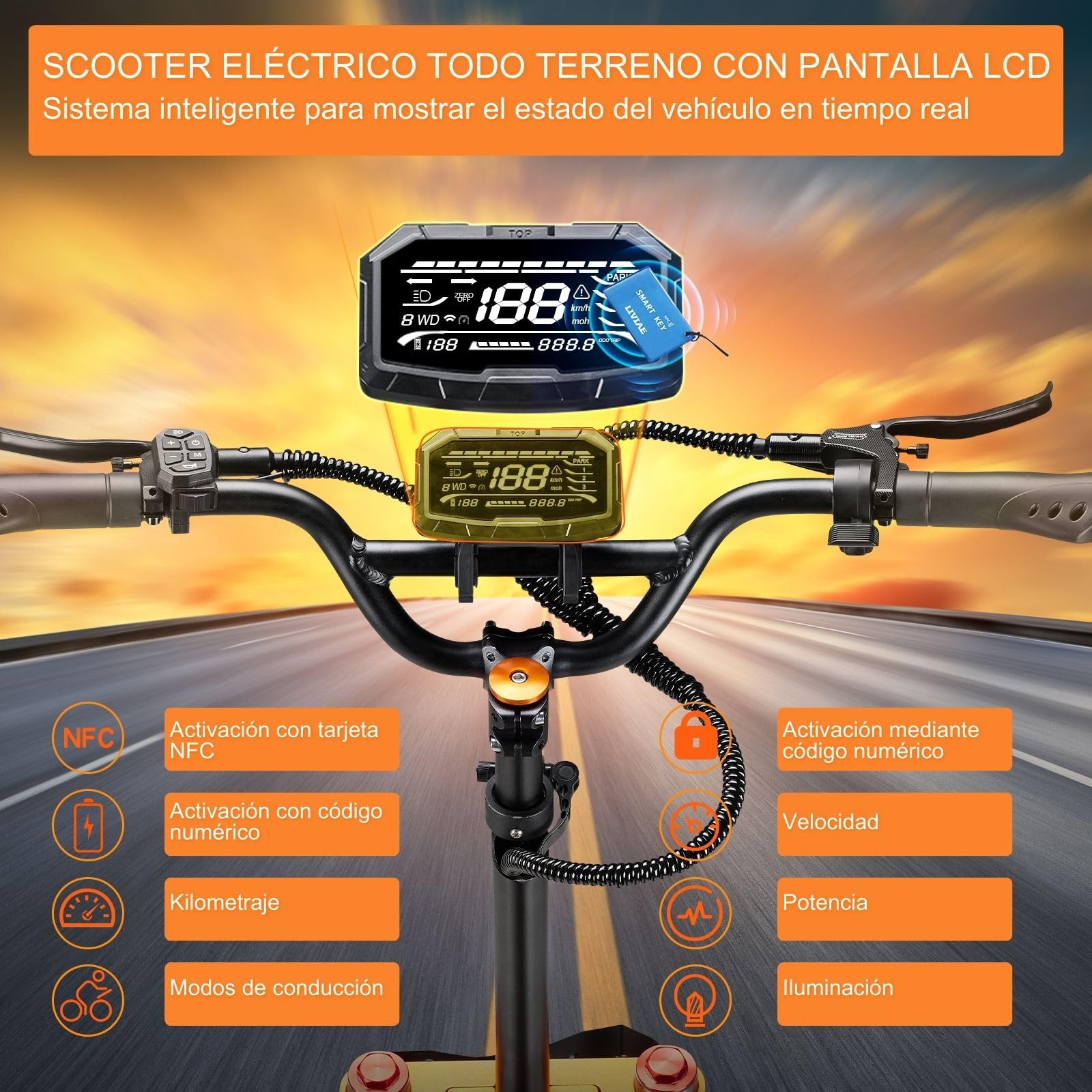 JAYSIMXIN Patinete Eléctrico para Adultos Potente,Scooter Eléctrico con Tracción Delantera de 11 Pulgadas,con Sonido,Batería de Litio 60V 43Ah,Tiempo de Carga de 5-6 Horas,Capacidad de 150 kg.