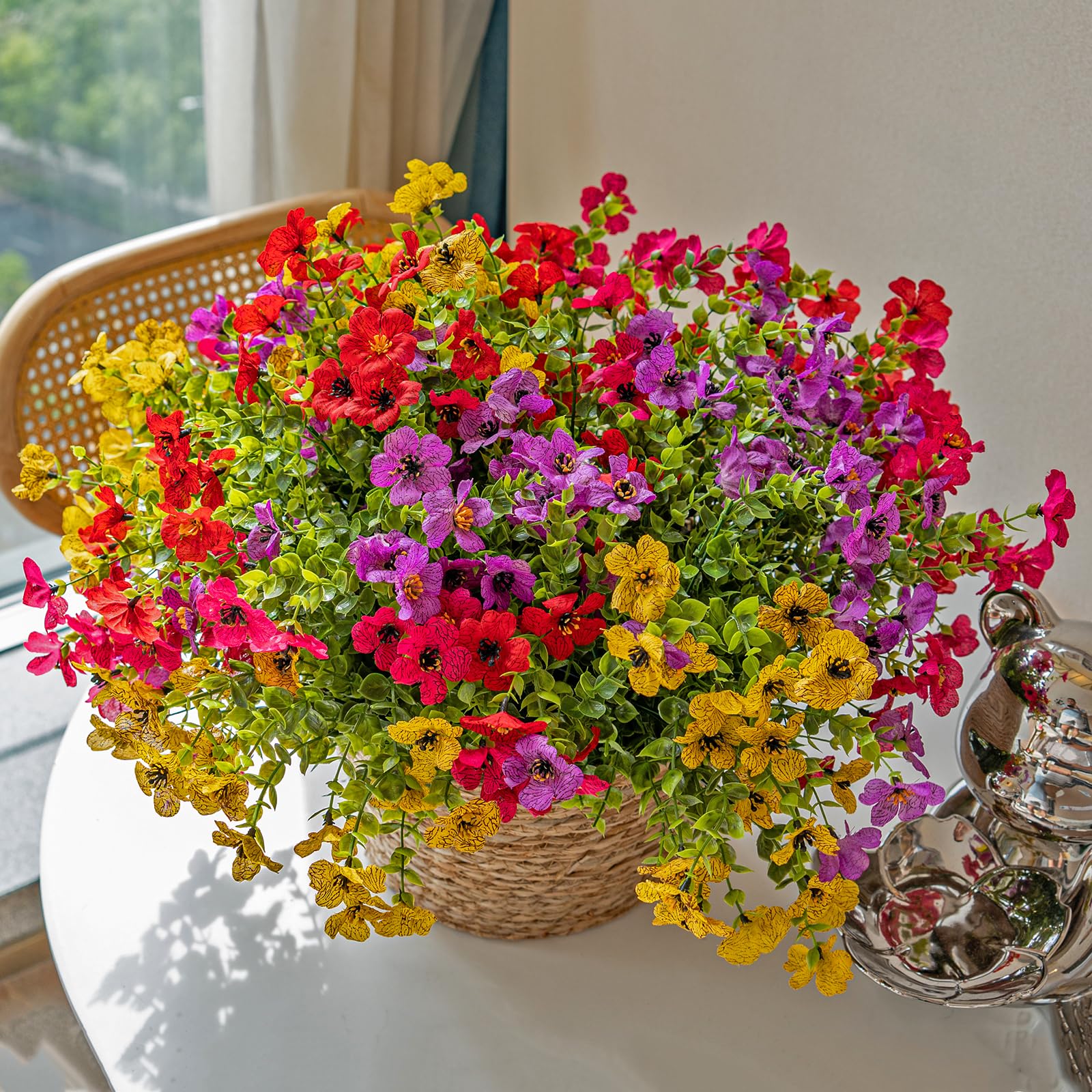 Fleurs artificielles d'extérieur pour balcon et terrasse lot de 16 plantes multicolores DUYONE
