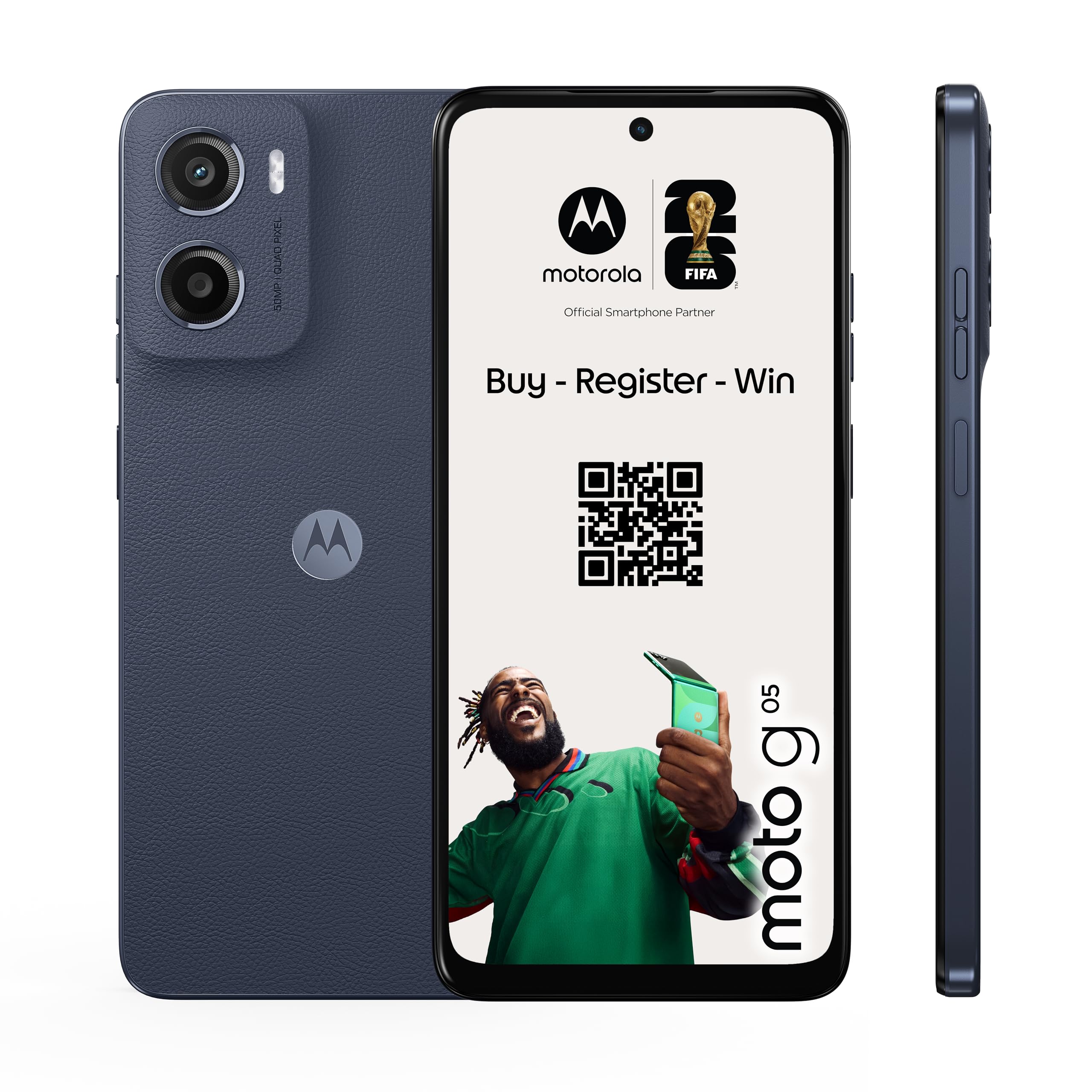 Motorola Moto g05 Smartphone (Kratzfestes 6,67"-HD+-Display Dank Corning Gorilla Glass 3, wasserabweisend, 50-MP-Kamera, 4/128 GB, 5100 mAh, TurboPower-Aufladen, NFC) Demin Blue, inkl. Schutzcover