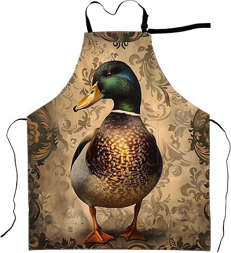 Delantal de pato realista con patrón barroco vintage, impermeable, de poliéster Oxford, bolsillos ajustables, diseño para cocinar, manualidades,