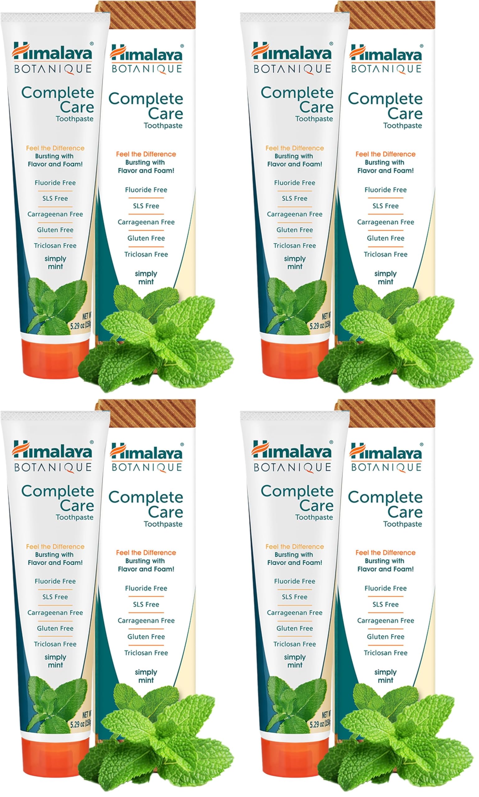 Himalaya Botanique Simply Mint Complete Care Toothpaste Refreshing Mint Flavour | Strong Teeth | Healthy Gums | Fresh Breath - 150g (Packung mit 4)