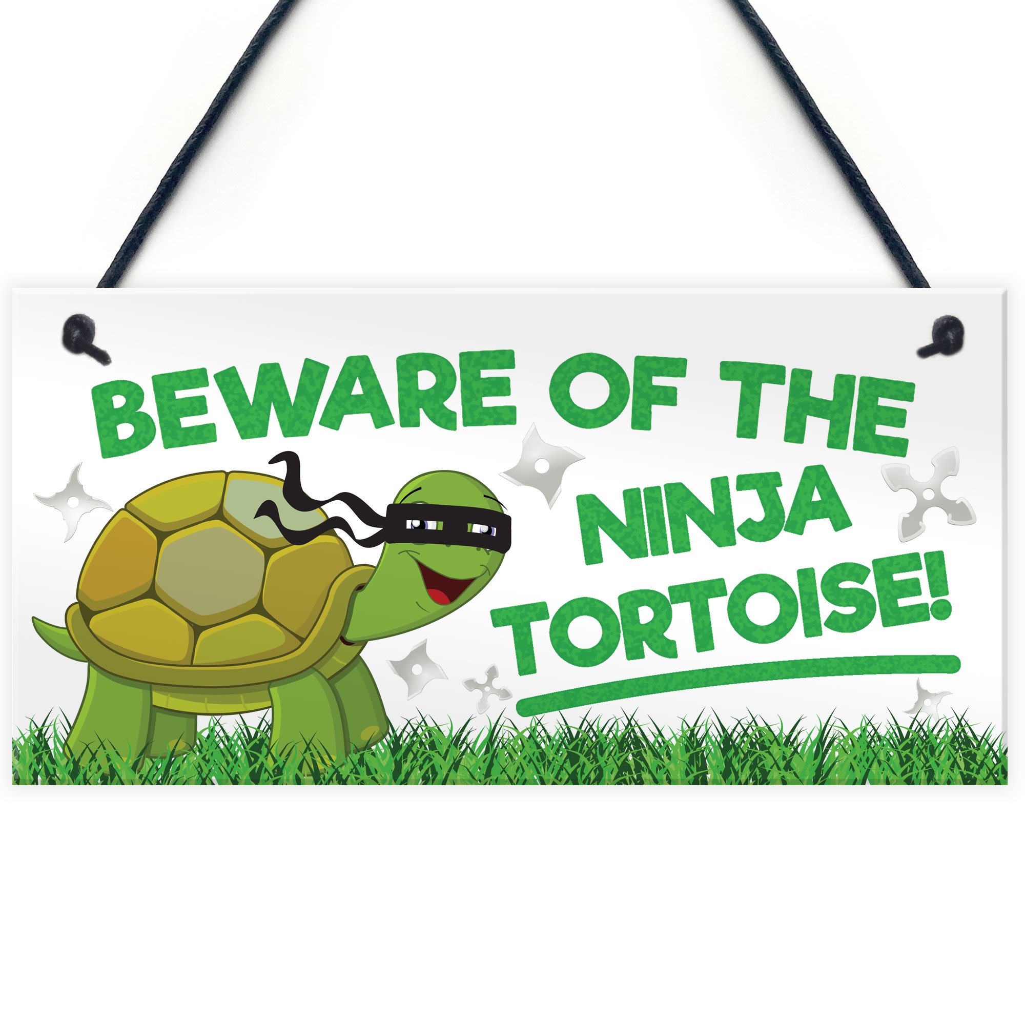 Red Ocean Beware Of The Ninja Tortoise Hanging Plaque Reptile Tank Door Gate Sign Garden