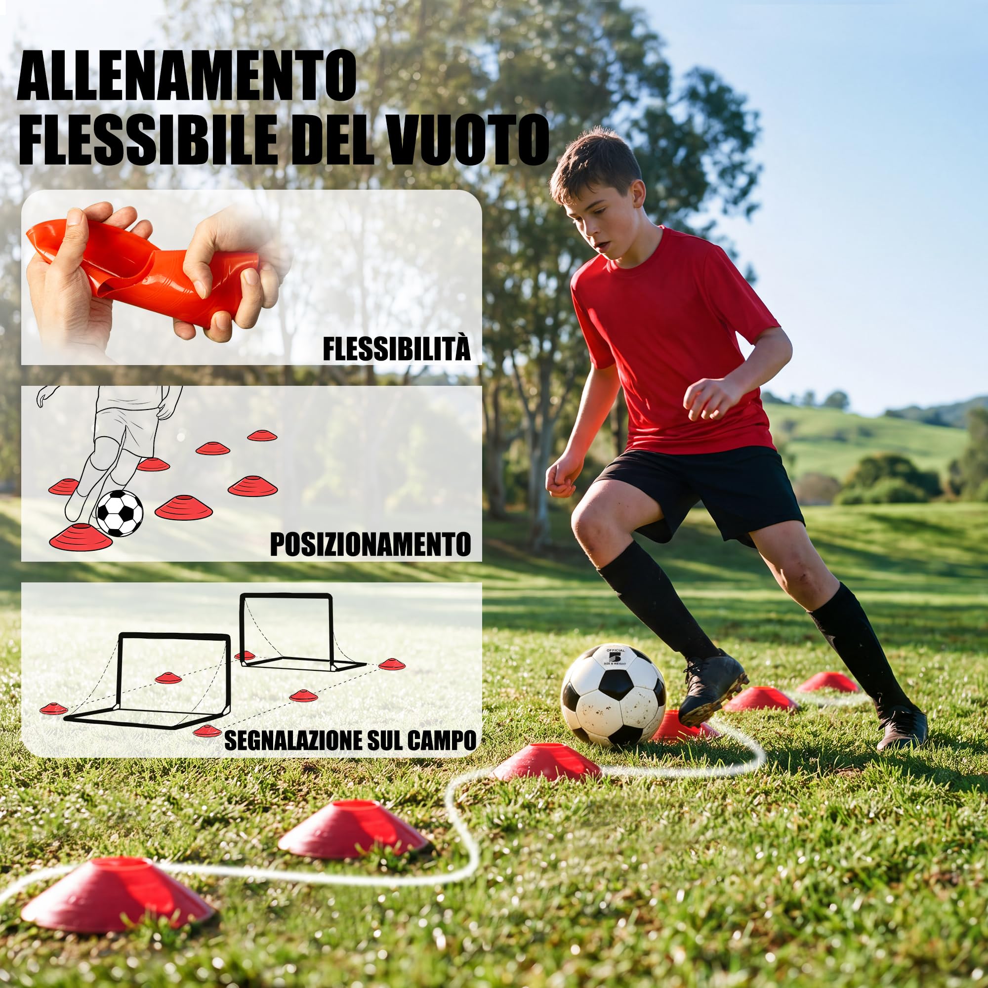 BaseGoal Set di 2 Porte da Calcio per Giardino 120x90cm con Calcio n. 5 | Porta da Calcio Adolescenti con Aste In Fibra di Vetro, Reti di Alta Qualità, Bersaglio, Coni da Calcio e Cono a Forma di U